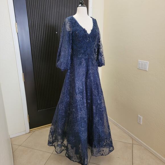 Mac Duggal 20283 Midnight Navy Long Sleeve Sequin Formal Maxi Gown Dress 6 - Picture 2 of 12